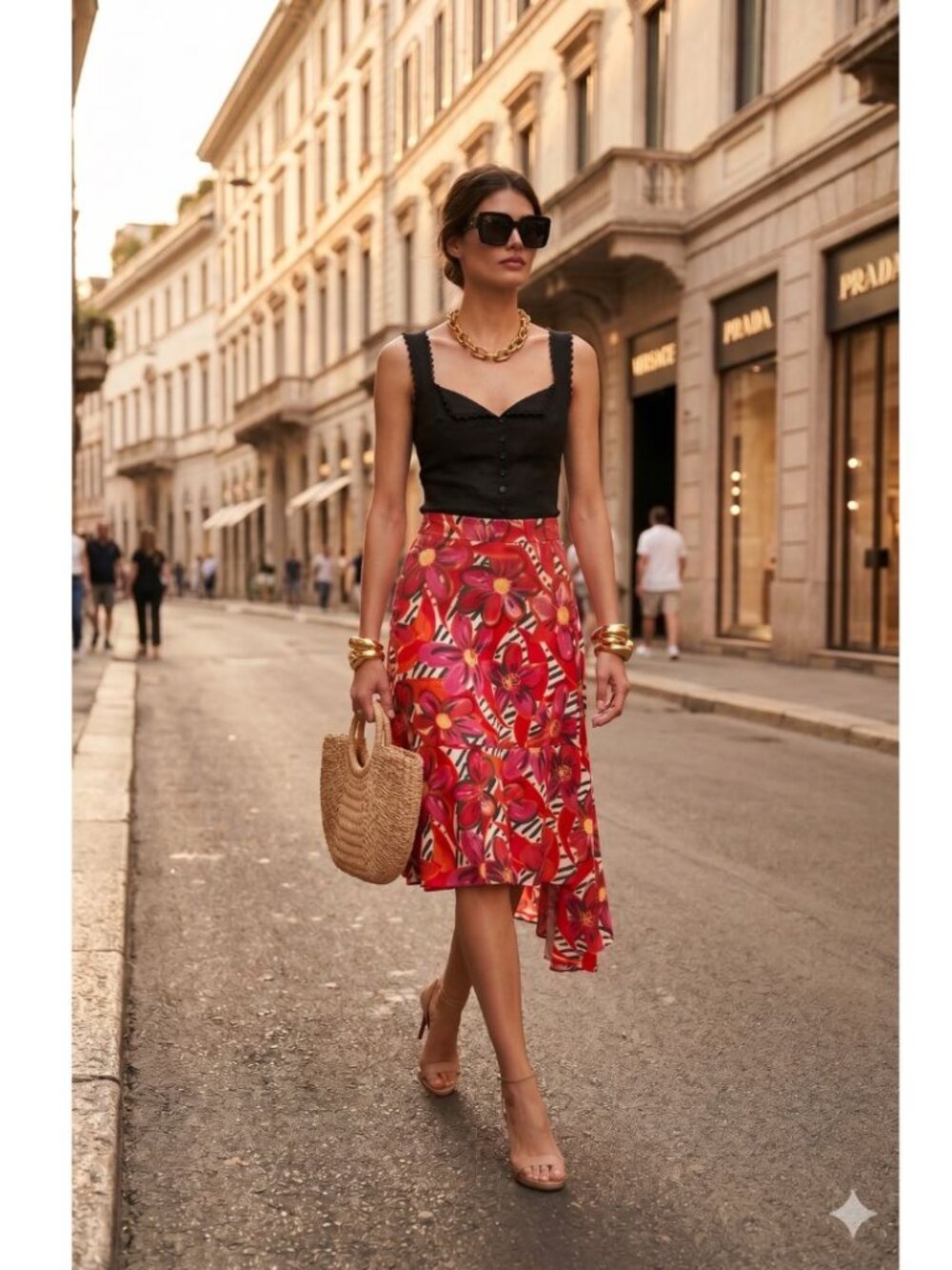 Marni Red Floral Pleated Midi Skirt Size S Cotton Italian Designer